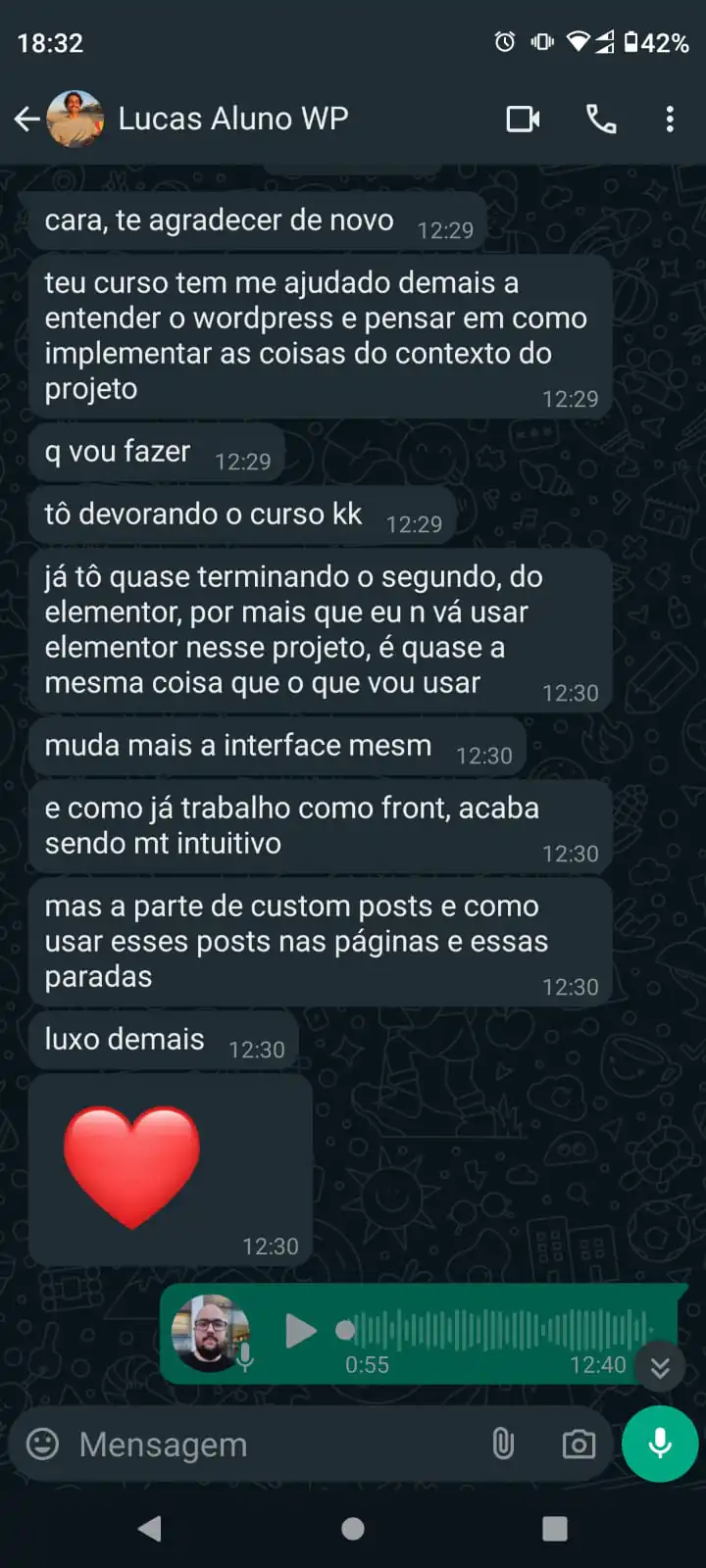 Depoimento de aluno