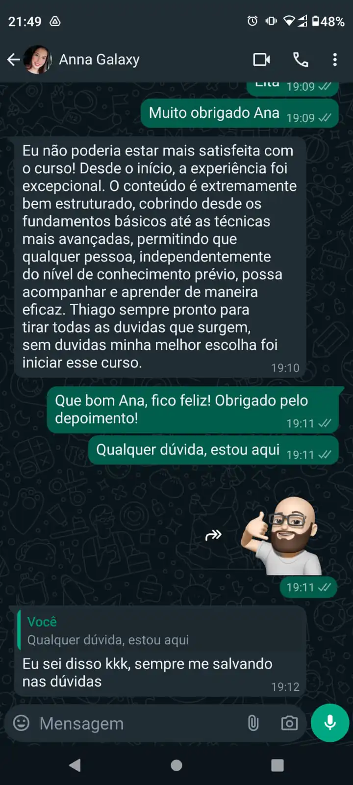 Depoimento de aluno